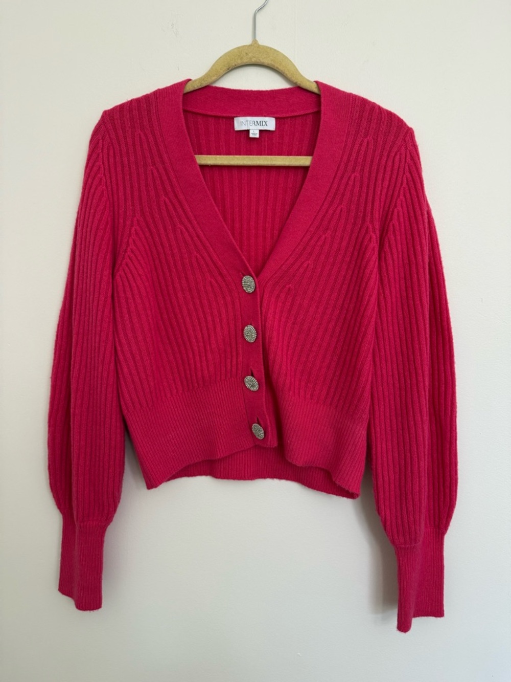Intermix Amelia Crystal Button Wool and Cashmere Cardigan Pink Size Large